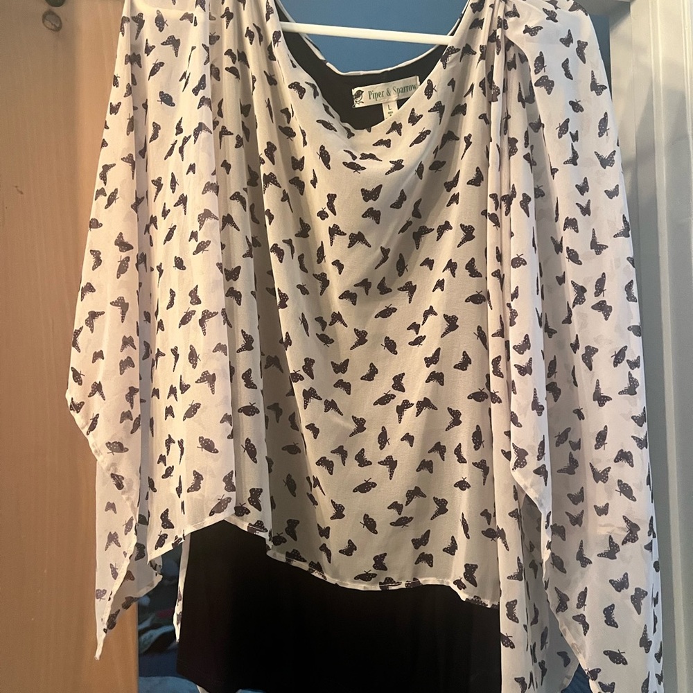 Papillon Blanc Butterfly Print Blouse - Black and White